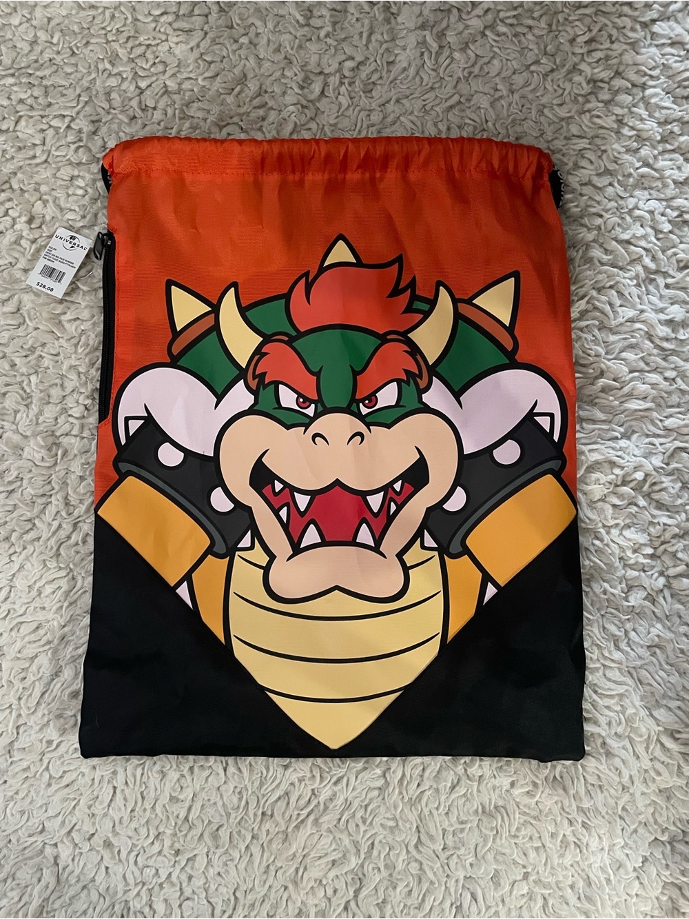 Universal Orange and Black Bowser Graphic Drawstring Backpack